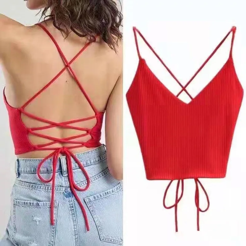 Gen Z & Y2K Style: K-POP Camisole Tank Top for Women - Sexy V-Neck, Solid Color, Street