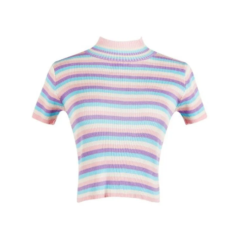 Gen Z & Y2K Style: K-POP Color Block Striped Crop Top for Women