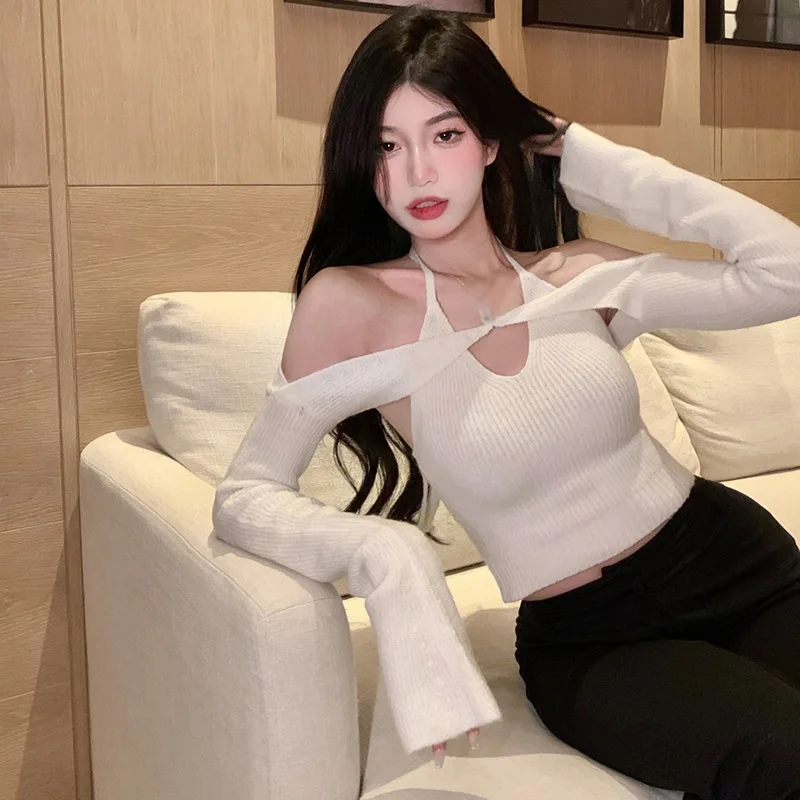 Gen Z & Y2K Style: K-POP Halterneck Crop Top Set for Women