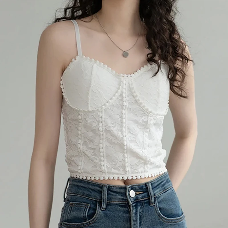 Gen Z & Y2K Style: K-POP Knitted Crop Top with Lace Detail