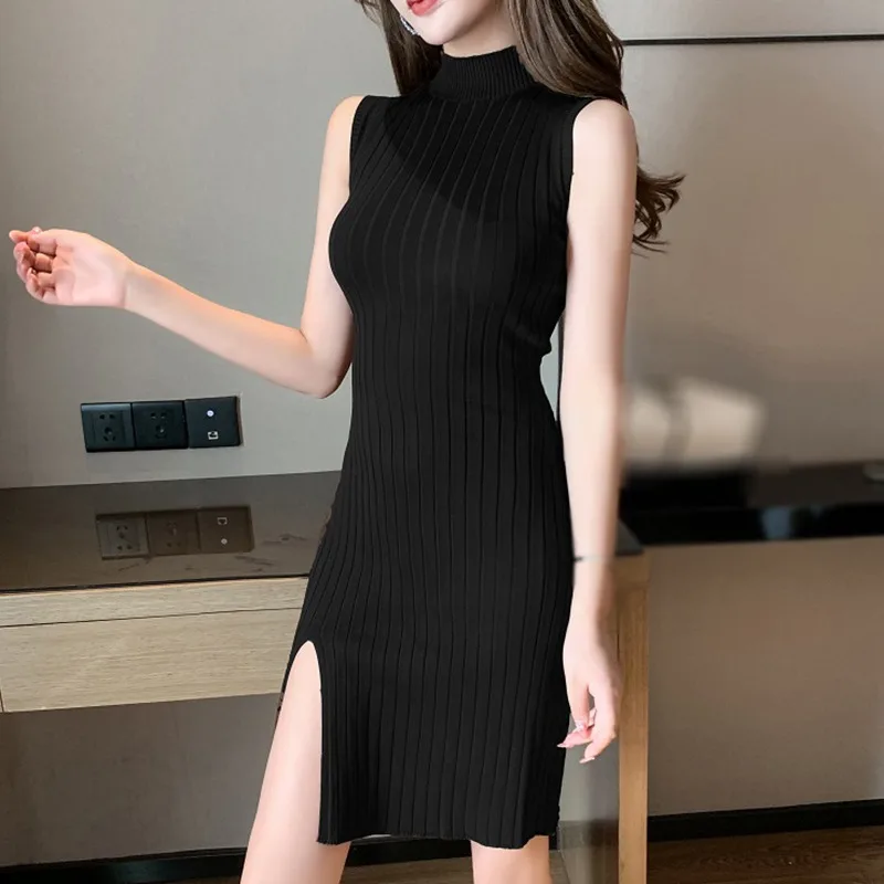 Gen Z & Y2K Style Knit Turtleneck Tank Dress | Sleeveless Slim Fit Camisole | K-POP Korean Fashion Street