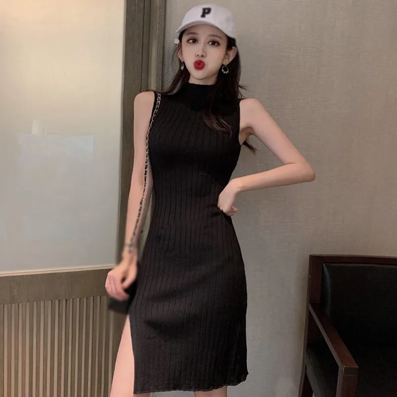 Gen Z & Y2K Style Knit Turtleneck Tank Dress | Sleeveless Slim Fit Camisole | K-POP Korean Fashion Street