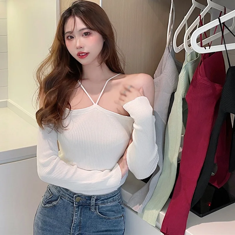 Gen Z & Y2K Style: Korean Halter Off-Shoulder T-Shirt for Women