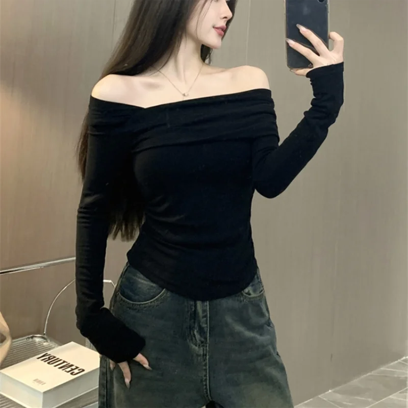 Gen Z & Y2K Style: Off Shoulder Long Sleeve Crop Top for Women - K-POP & Korean Fashion Streetwear