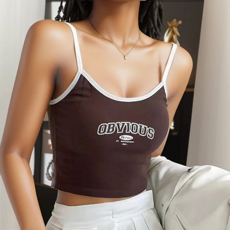 Gen Z & Y2K Style: Padded Bra Crop Top with Letter Print - K-POP & Korean Fashion