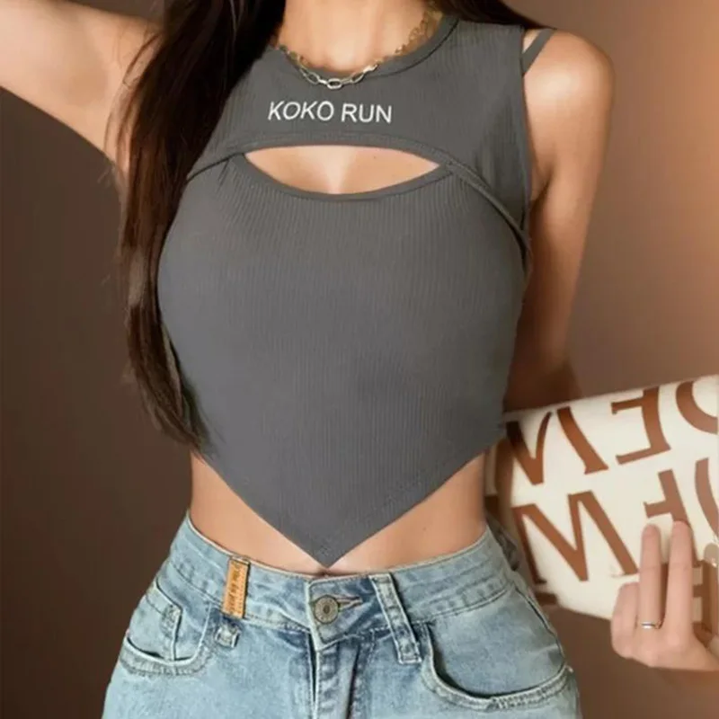 Gen Z & Y2K Style: Sexy Letter Print Crop Top with Bra Pad - K-POP Korean Fashion Streetwear