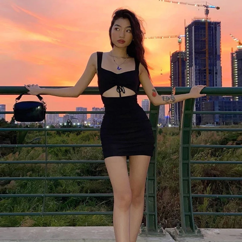 Gen Z & Y2K Style: Sexy Spaghetti Strap V-Neck Mini Dress for Women - K-POP & Korean Fashion, Street