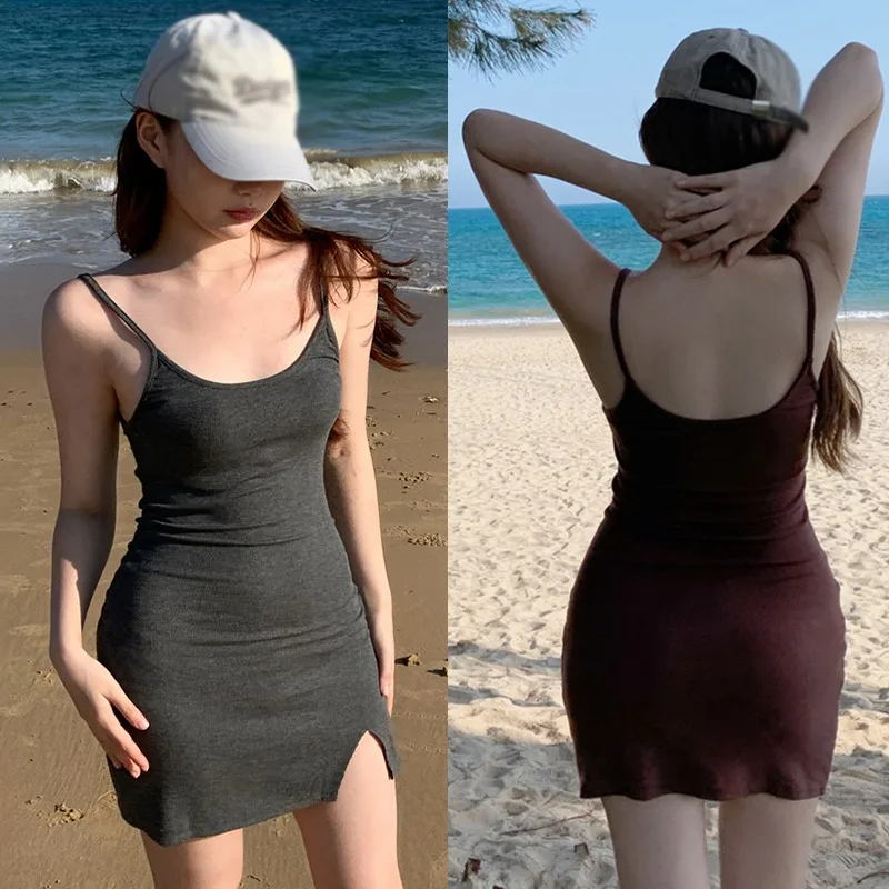 Gen Z & Y2K Style: Solid Color Backless Bodycon Dress for Women