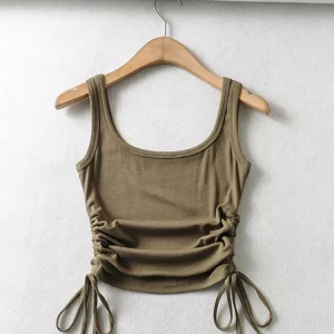 Gen Z & Y2K Style: Solid Color Drawstring Vest with Shirring - Streetwear Tank Top