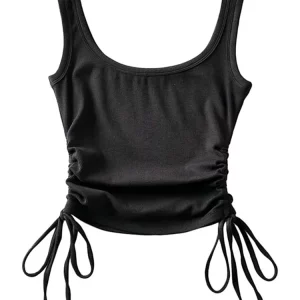 Gen Z & Y2K Style: Solid Color Drawstring Vest with Shirring - Streetwear Tank Top