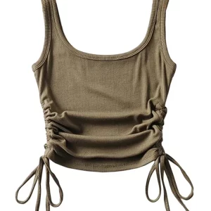 Gen Z & Y2K Style: Solid Color Drawstring Vest with Shirring - Streetwear Tank Top