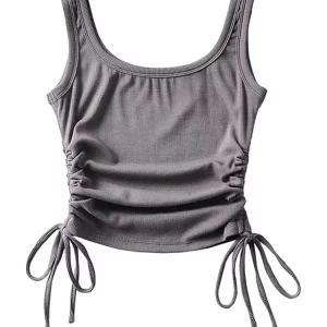 Gen Z & Y2K Style: Solid Color Drawstring Vest with Shirring - Streetwear Tank Top