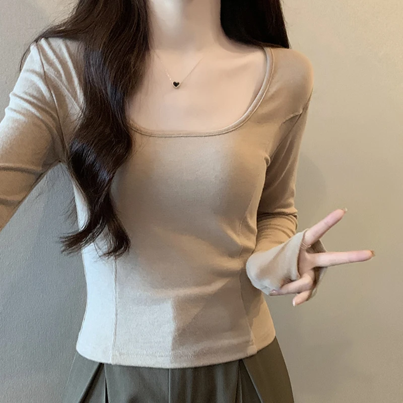 Gen Z & Y2K Style: Square Neck Long Sleeve Knit Tops for Women - K-POP & Korean Fashion