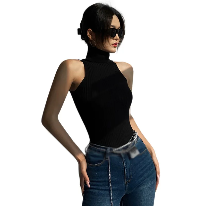 Gen Z & Y2K Style Women's High Neck Knitted Tank Top - K-POP & Korean Fashion Streetwear