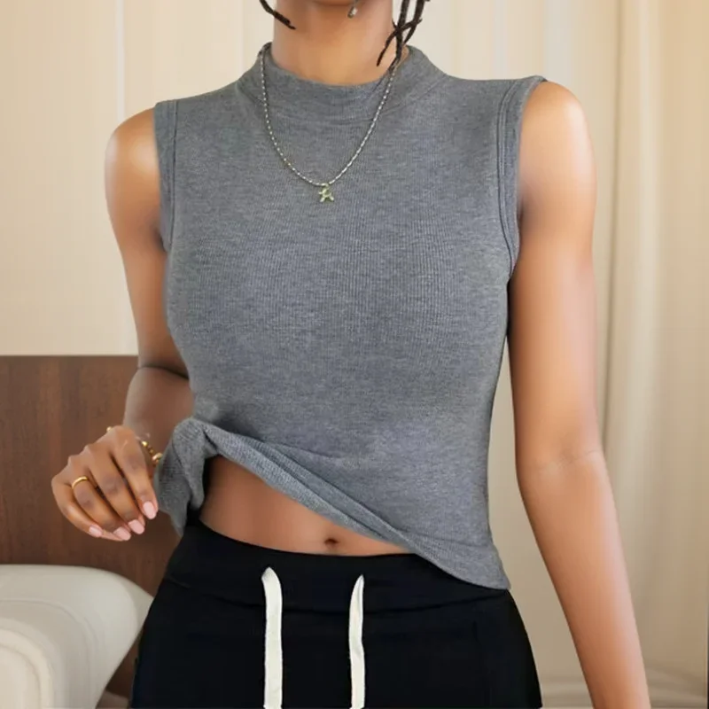 Gen Z & Y2K Style: Women's Knitted Crop Top with Built-in Bra - Casual O-Neck Tank for Summer