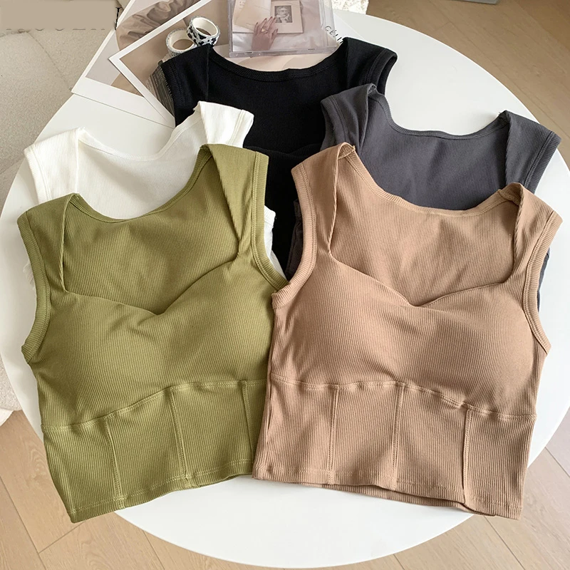 Gen Z & Y2K Style Women's Knitted Crop Tops: Square Collar, Striped & Solid, K-POP & Korean Fashion