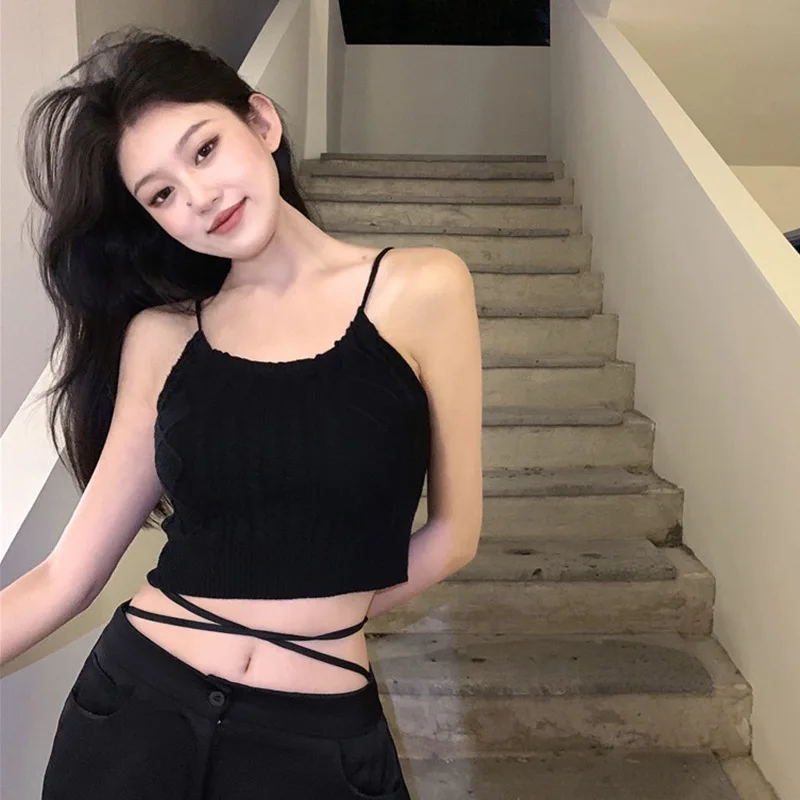 Gen Z & Y2K Style Women's Sleeveless Knit Crop Top - K-POP & Korean Fashion Streetwear