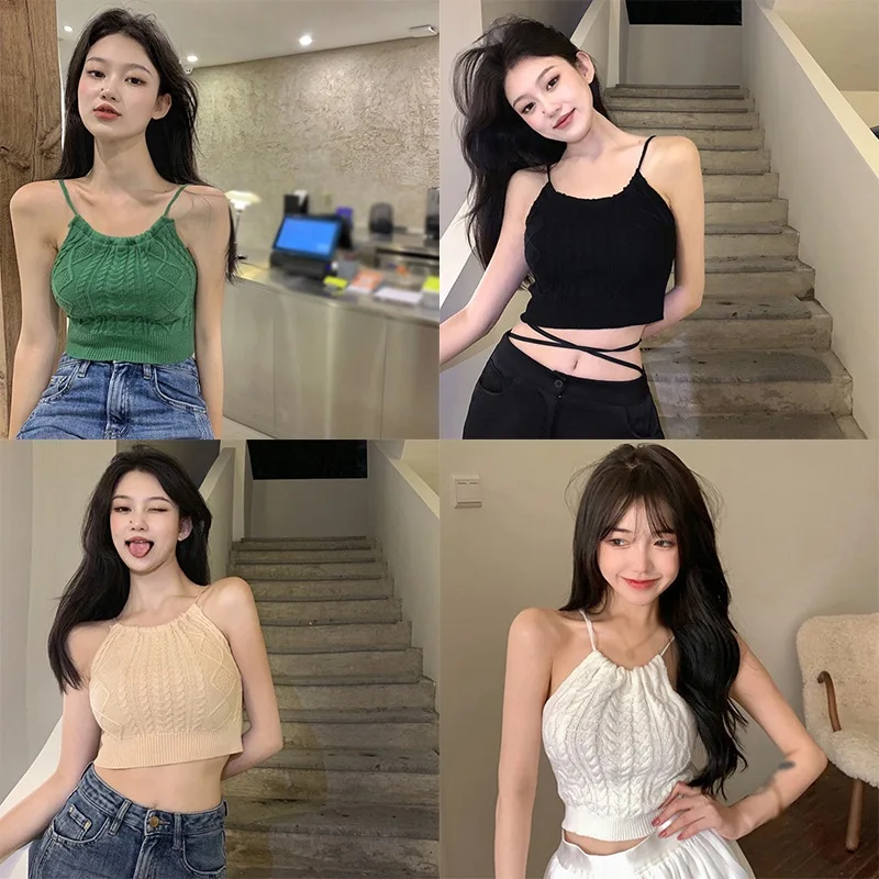 Gen Z & Y2K Style Women's Sleeveless Knit Crop Top - K-POP & Korean Fashion Streetwear