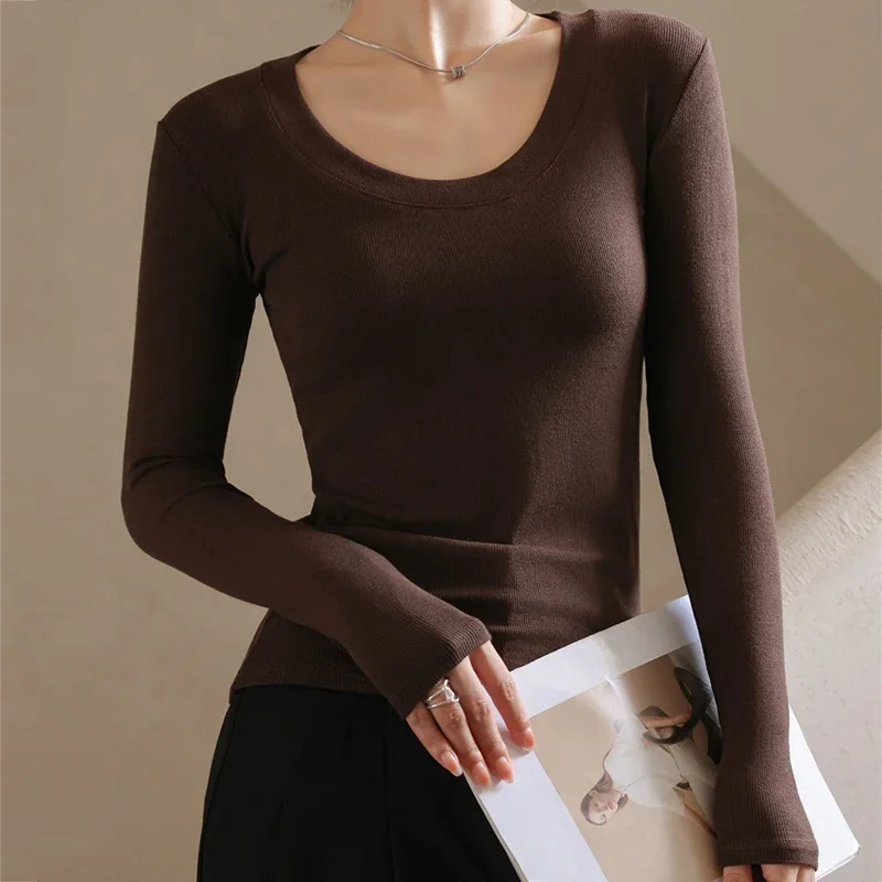 Gen Z & Y2K Style: Women's Solid O-Neck Long Sleeve Knit Tee - K-POP & Korean Fashion, Street