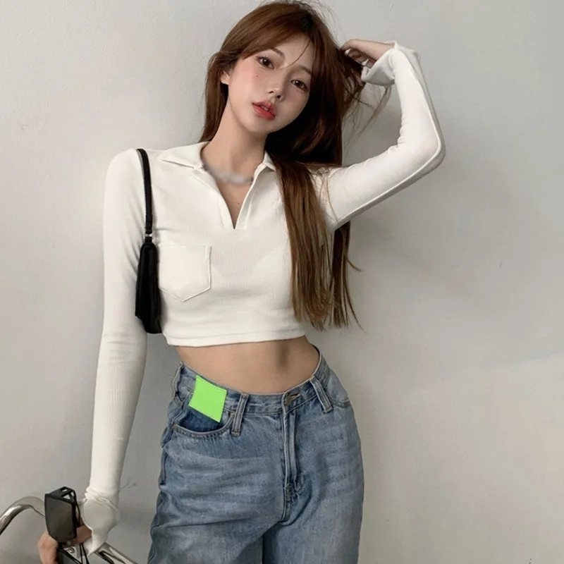 Gen Z & Y2K Style Women's White Crop Top: K-POP Korean Fashion Streetwear