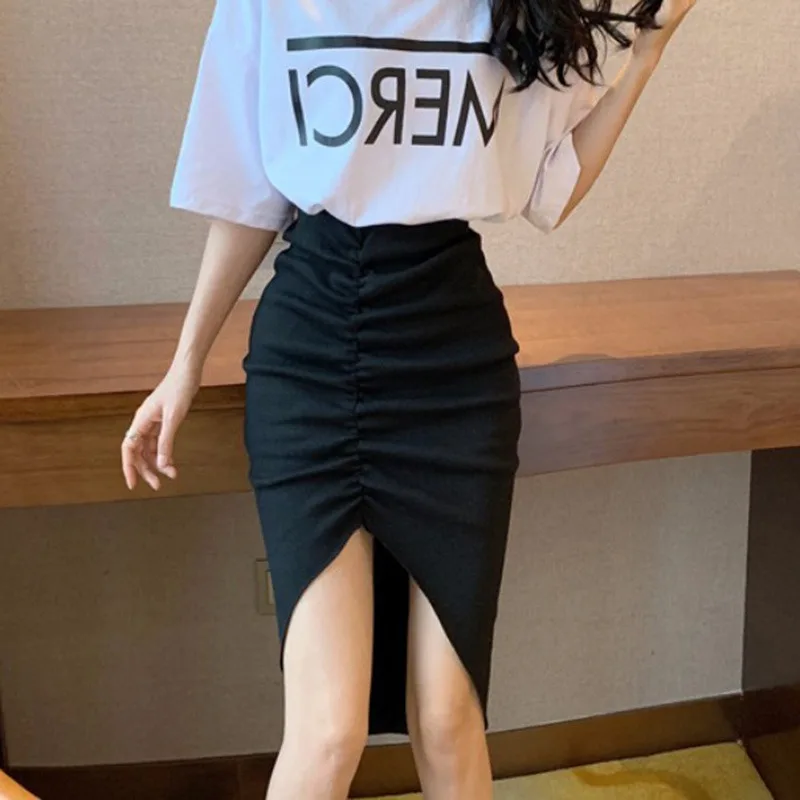 Gen Z & Y2K Women's High Waist Asymmetrical Midi Skirt - K-POP Korean Streetwear