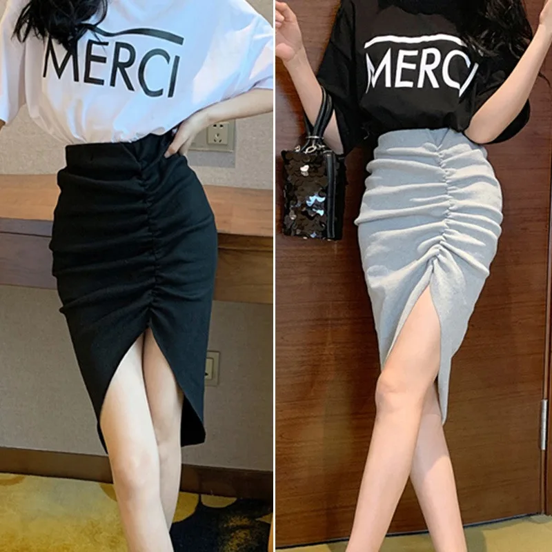 Gen Z & Y2K Women's High Waist Asymmetrical Midi Skirt - K-POP Korean Streetwear