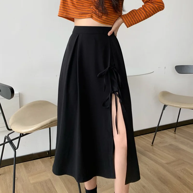 Gen Z & Y2K Women's K-POP Streetwear Side Split Skirt - Summer Irregular Medium Length Slim Fit