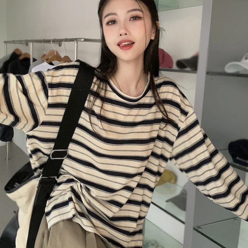 Gen Z & Y2K Women's K-POP Streetwear Striped Long Sleeve Tee