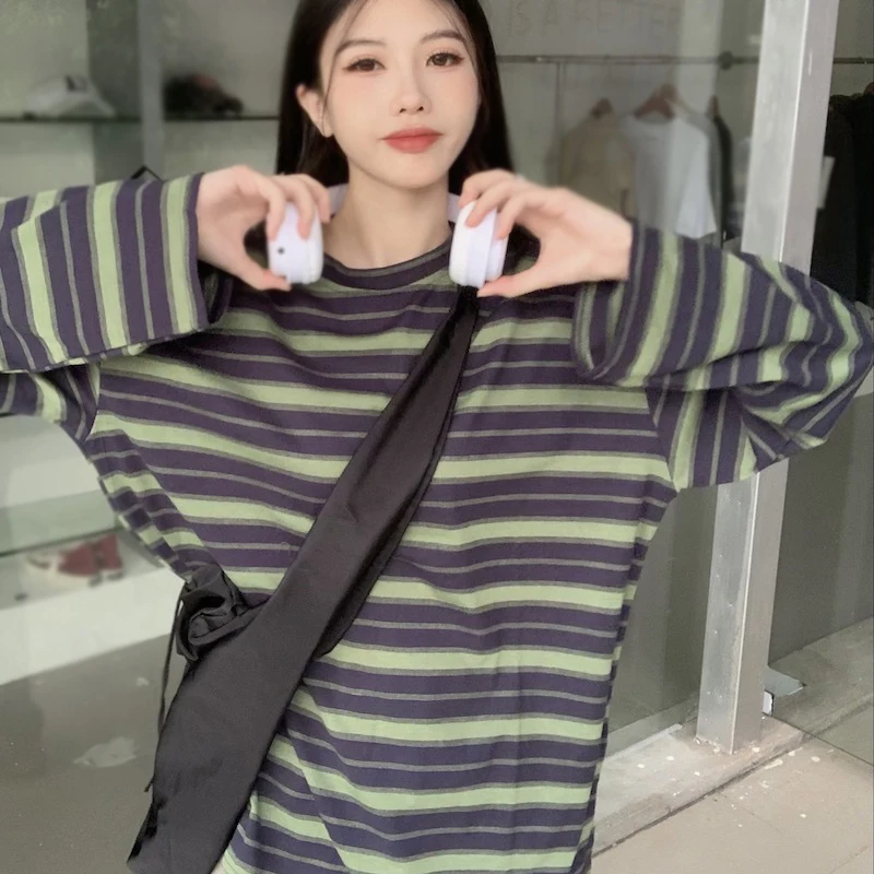 Gen Z & Y2K Women's K-POP Streetwear Striped Long Sleeve Tee