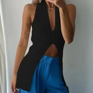 Gen Z & Y2K Women's Ribbed Knit Halter Tank Top - K-POP & Streetwear Fashion