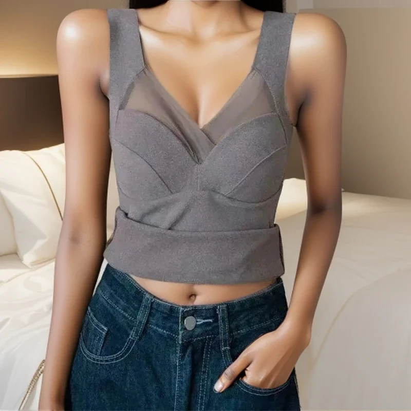 Gen Z & Y2K Women's Seamless Crop Top with Padded Bra - K-POP Korean Streetwear