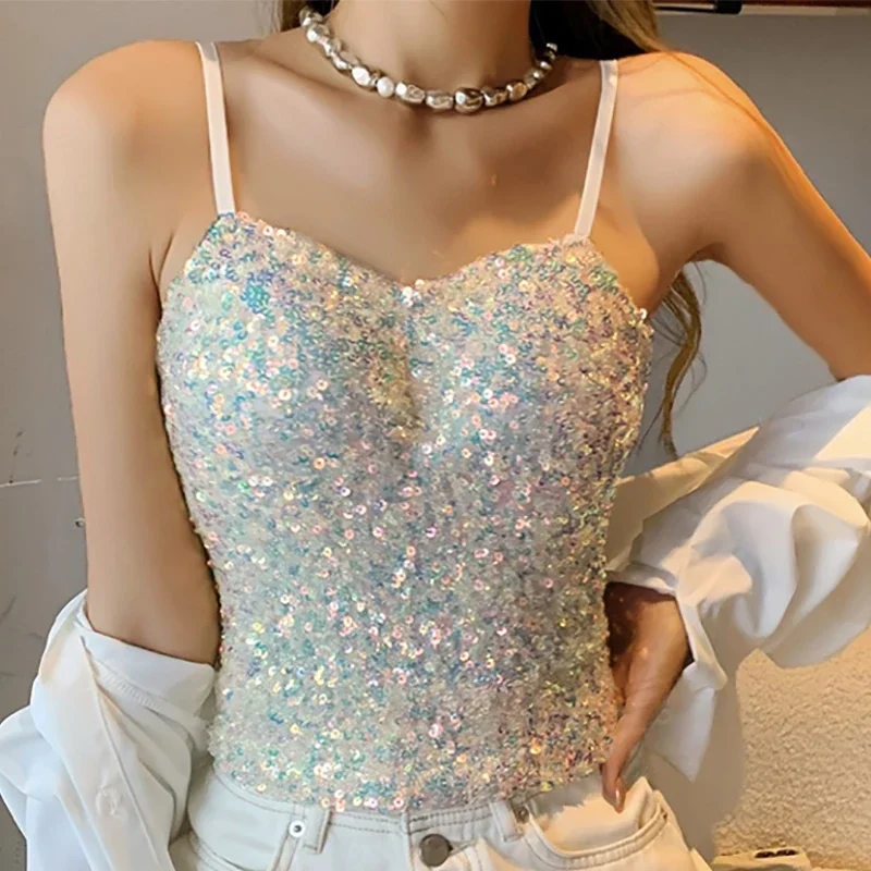 Gen Z Y2K Women's Sexy Sequin Crop Top | K-POP Korean Streetwear