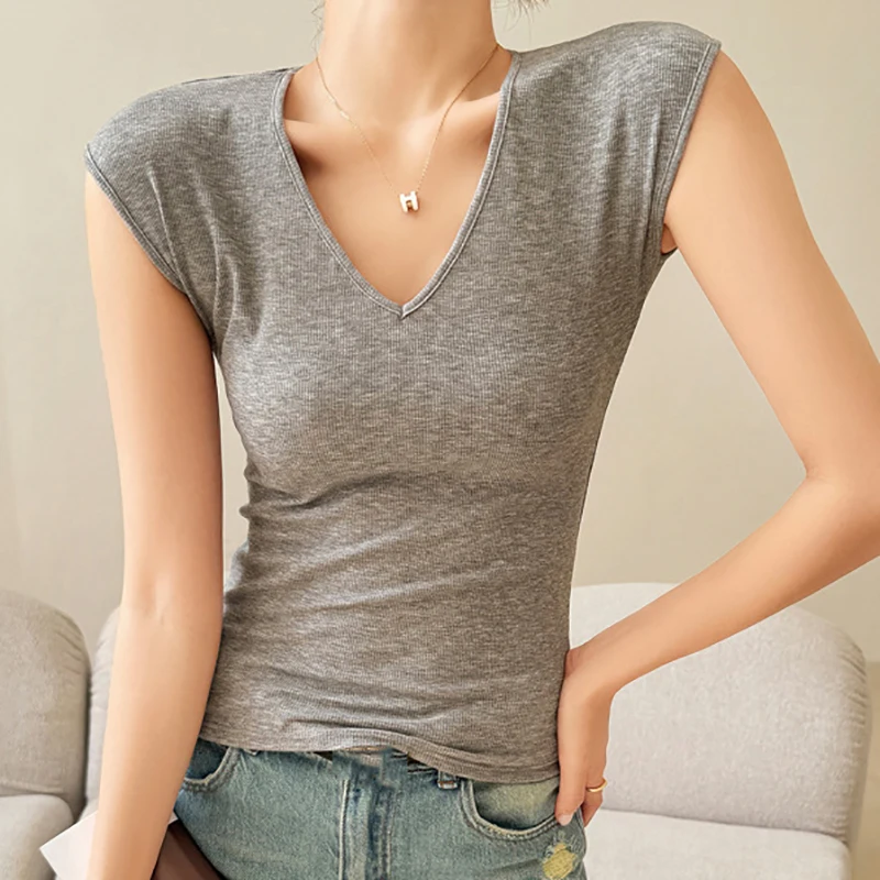 Gen Z & Y2K Women's V-Neck Pearl Crop Top | K-POP Korean Fashion