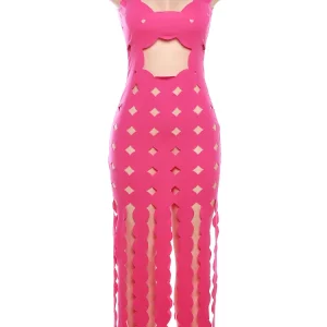 Geometric Cut Maxi Dress: Summer See-Through Cleavage Robe with Tassels - Sexy Clubwear for Women