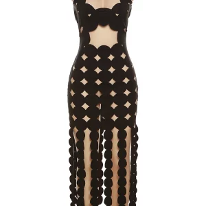 Geometric Cut Maxi Dress: Summer See-Through Cleavage Robe with Tassels - Sexy Clubwear for Women