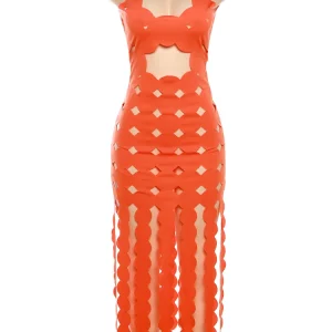 Geometric Cut Maxi Dress: Summer See-Through Cleavage Robe with Tassels - Sexy Clubwear for Women