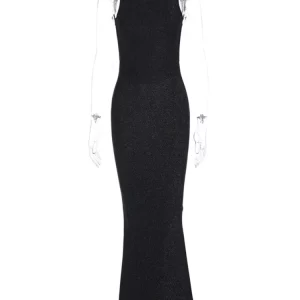 Glitter Sleeveless Backless Midi Dress - Women's Sexy Streetwear for Parties and Events