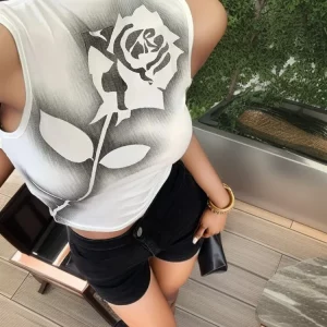 Gothic Rose Print Tank Top | Y2K Aesthetic Crop Top for Women | Harajuku Streetwear Sleeveless Vest | K-POP