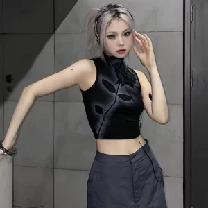 Gothic Rose Print Tank Top | Y2K Aesthetic Crop Top for Women | Harajuku Streetwear Sleeveless Vest | K-POP