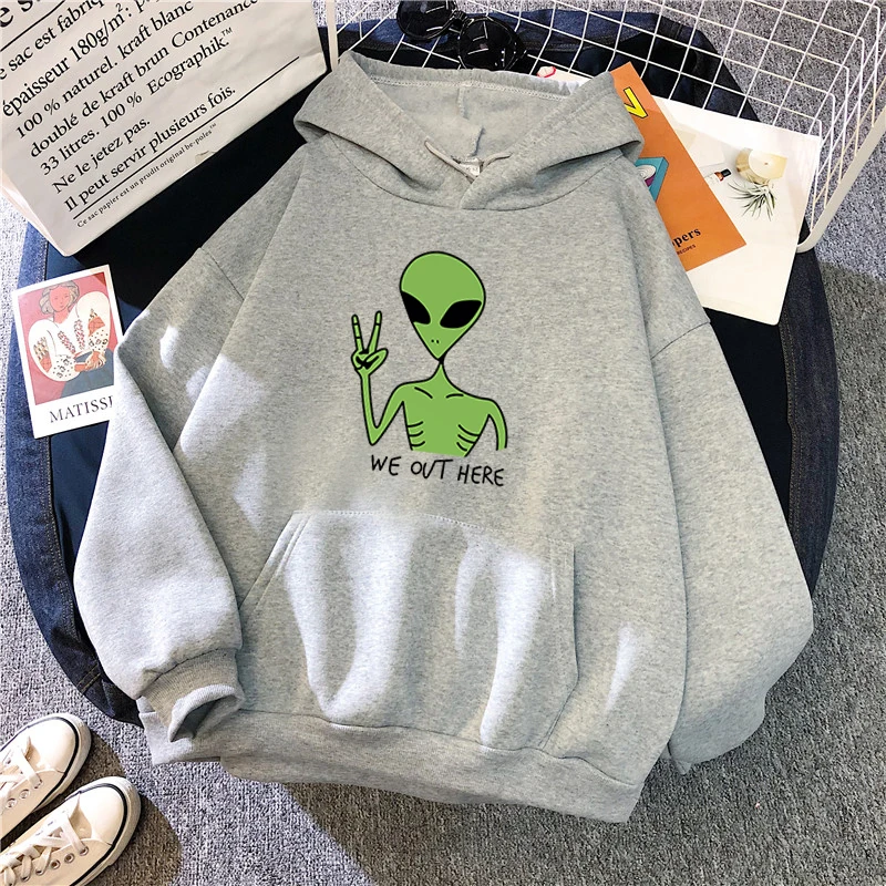 Green Alien Cartoon Sweatshirt | Women's Winter Streetwear Fashion