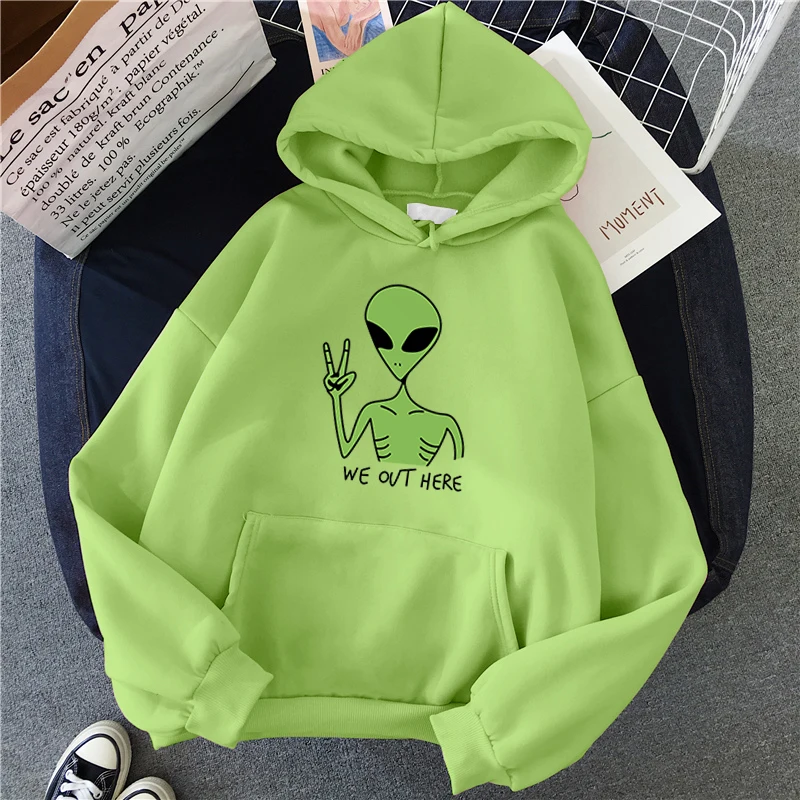 Green Alien Cartoon Sweatshirt | Women's Winter Streetwear Fashion