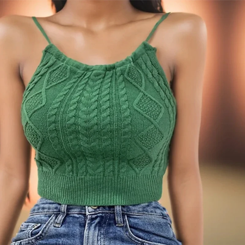 Green Y2K Backless Knitted Crop Top | Sexy Spaghetti Strap Tank for Women | Korean Fashion Streetwear