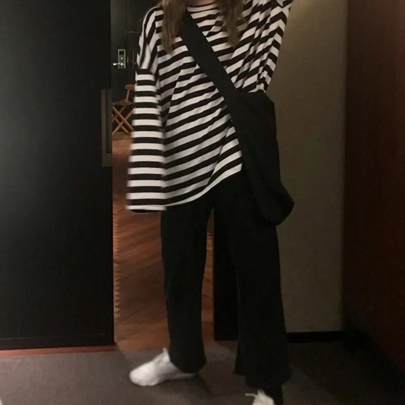 Harajuku Striped Long Sleeve T-Shirt | Korean Streetwear Fashion for Women