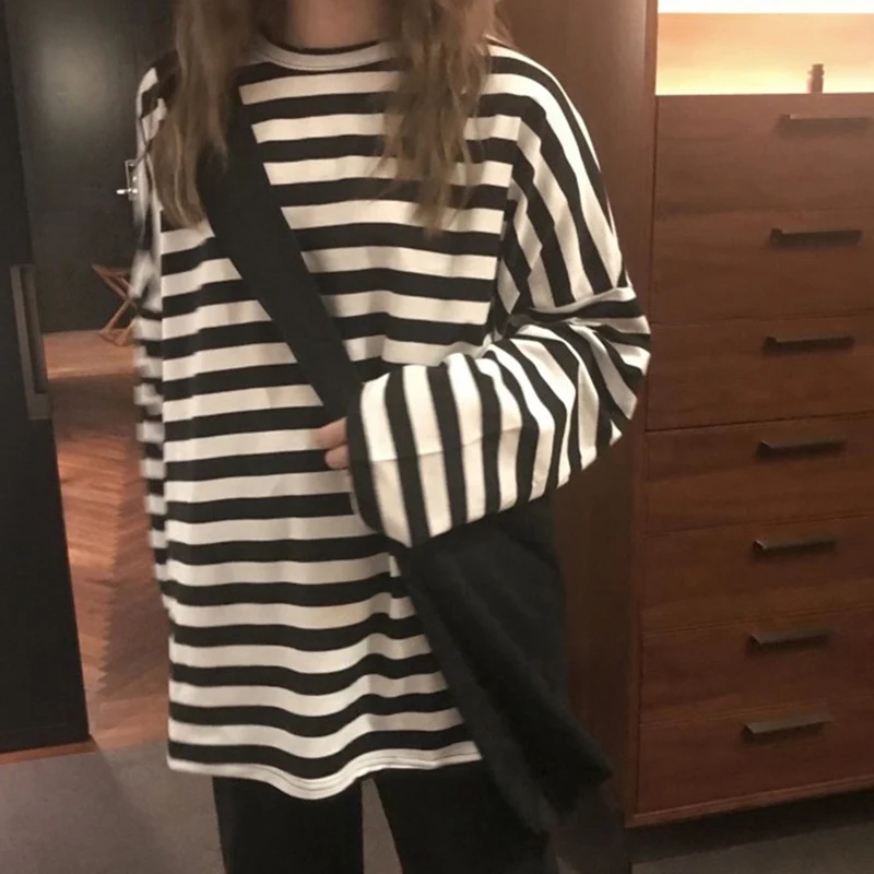 Harajuku Striped Long Sleeve T-Shirt | Korean Streetwear Fashion for Women