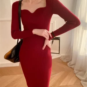 Harajuku Style Slim Knit Sweater Dress for Women | K-POP Fashion