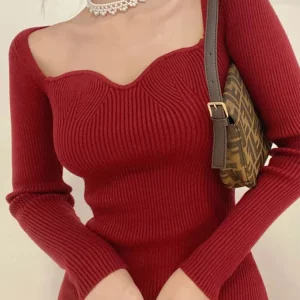 Harajuku Style Slim Knit Sweater Dress for Women | K-POP Fashion