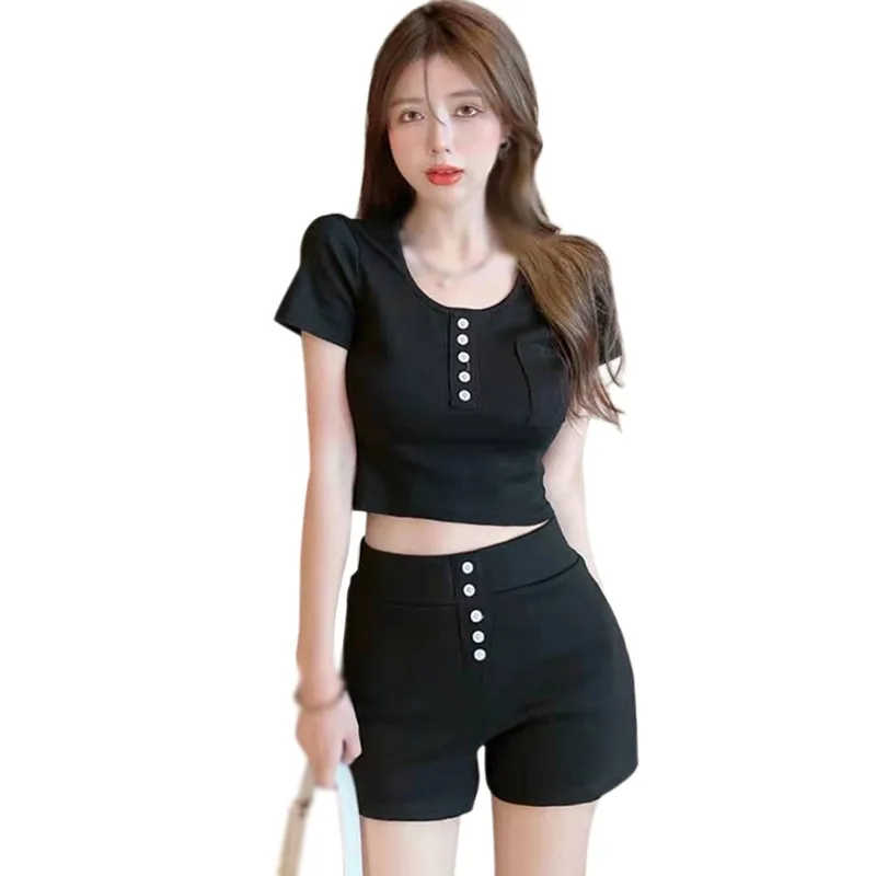 High Waist Shorts & Short Sleeve Top Set | Casual Women's Outfit