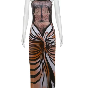 K-POP Aesthetic Striped Bodycon Dress | Sleeveless Streetwear Fashion