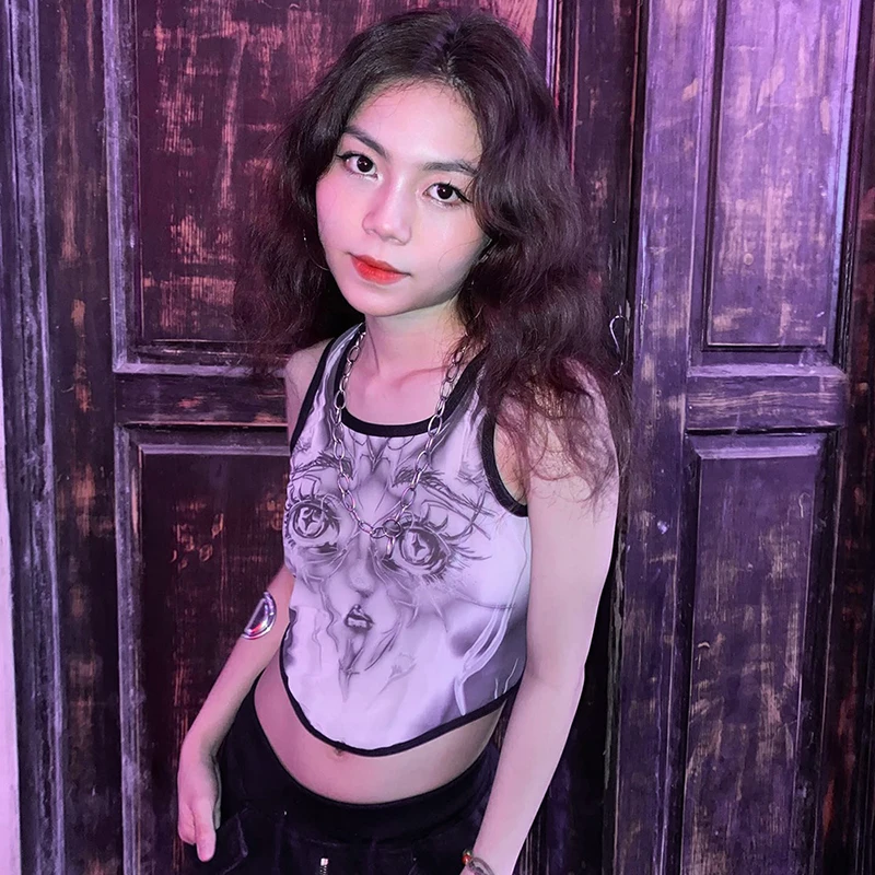 K-POP Cat Print Sleeveless Top | Sexy Streetwear Tank for Gen Z & Y2K Fashion