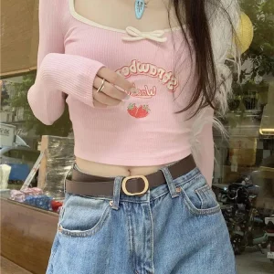 K-POP Coquette Egirl Pink Crop Tee | Y2K Korean Fashion Streetwear